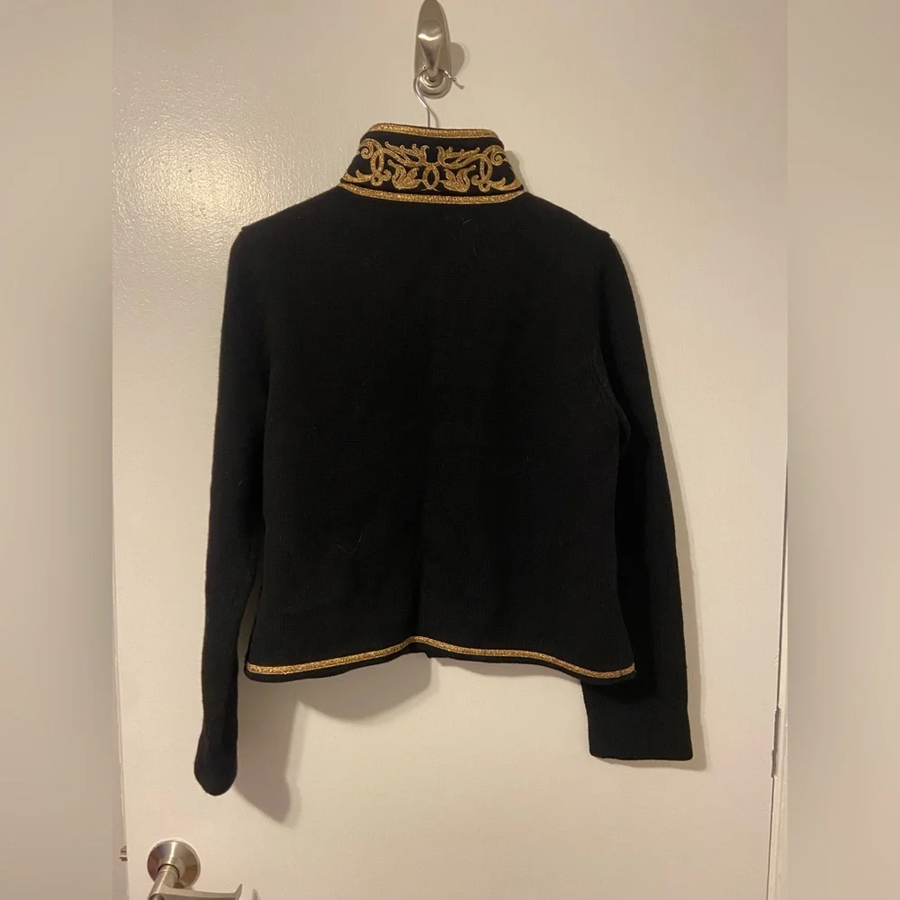 Lauren Ralph Lauren Women  Black Wool Gold Embroidered Sweater Jacket Blazer L - Picture 3 of 3
